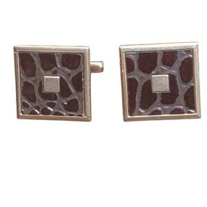 Vintage Gold Tone Cufflinks With Giraffe Print Design Square Center Detail Mens